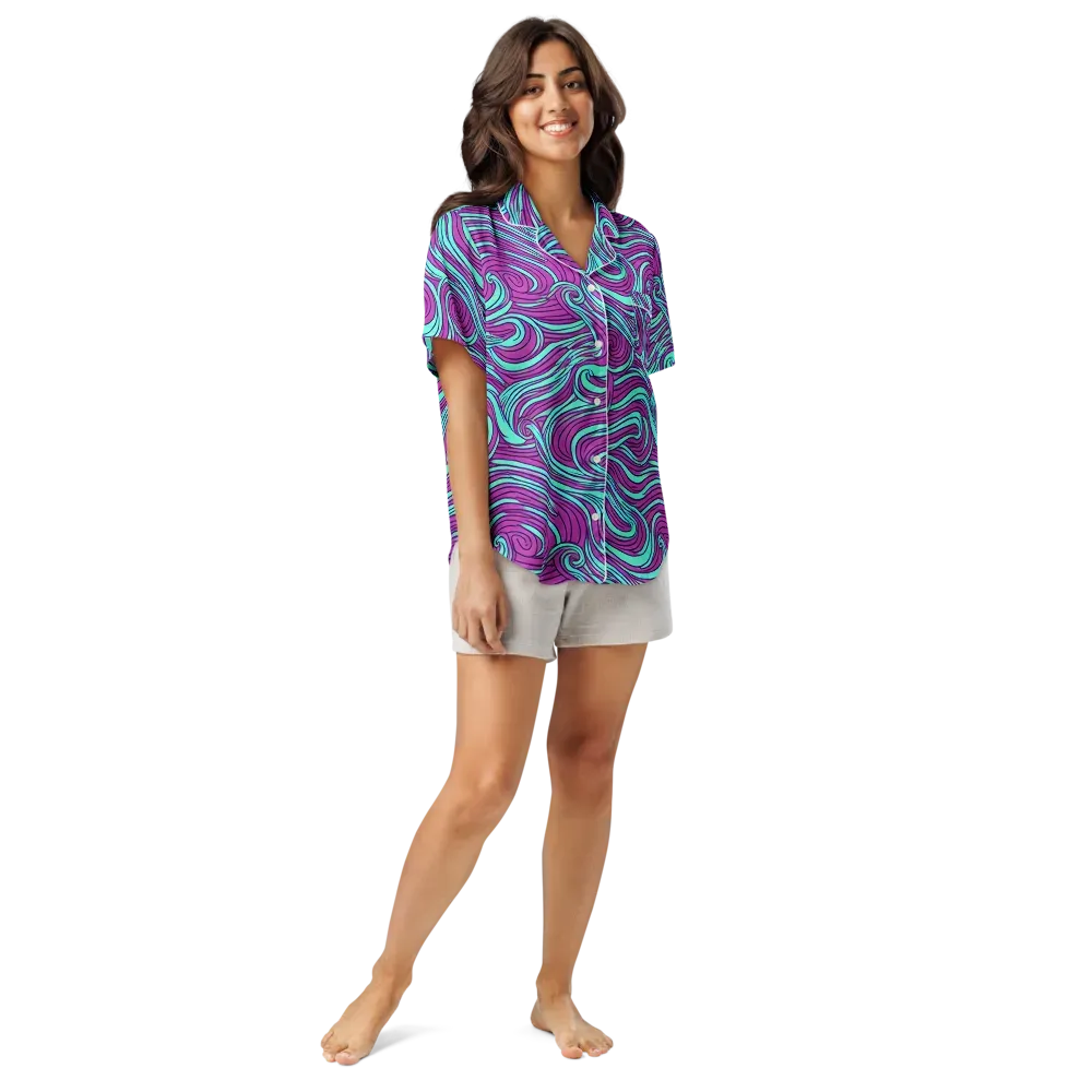 Neon Tidal on Women's Short Sleeve Pajama Top — Front