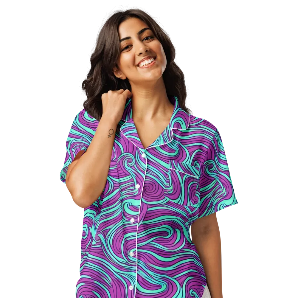 Neon Tidal on Women's Short Sleeve Pajama Top — Front