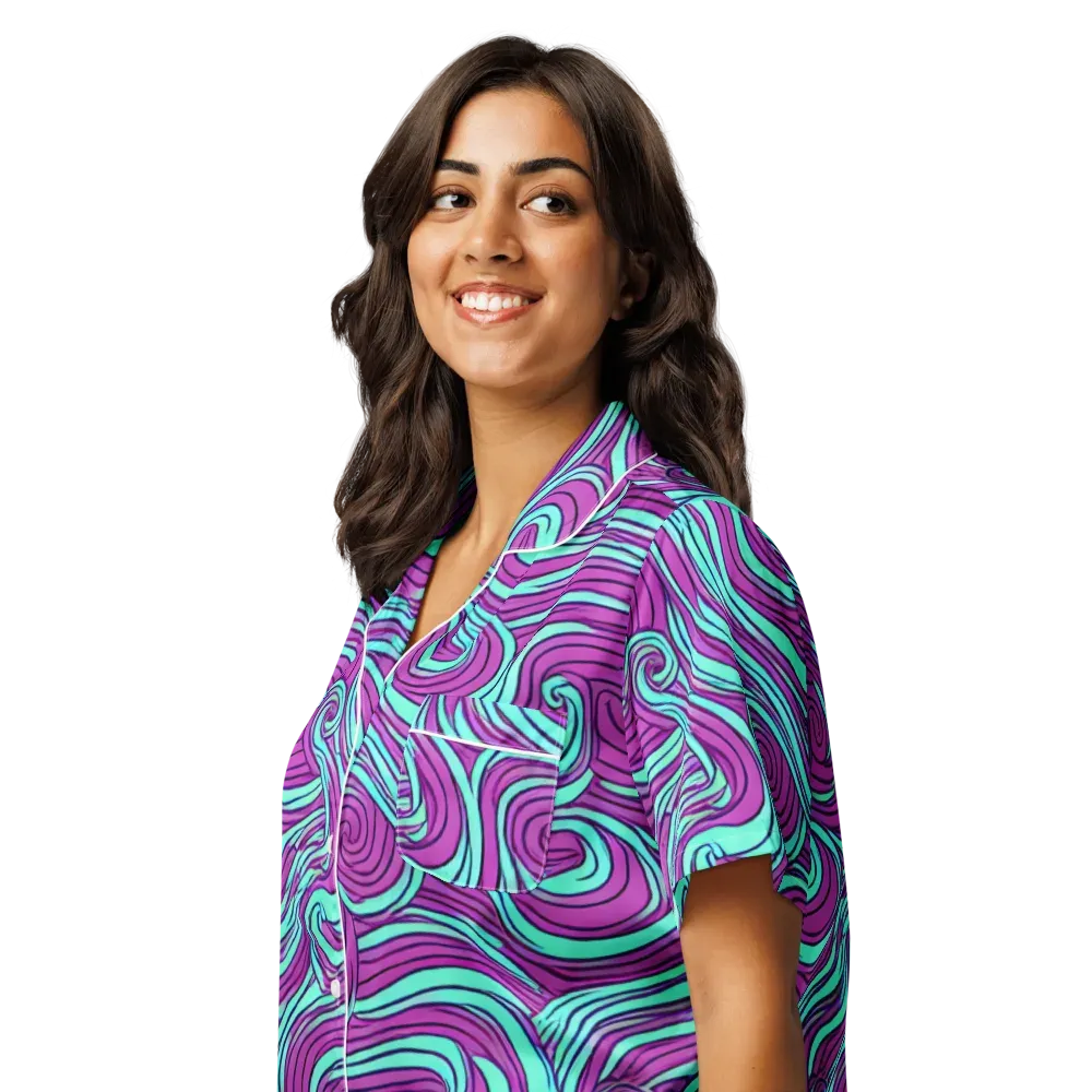 Neon Tidal on Women's Short Sleeve Pajama Top — Left Front