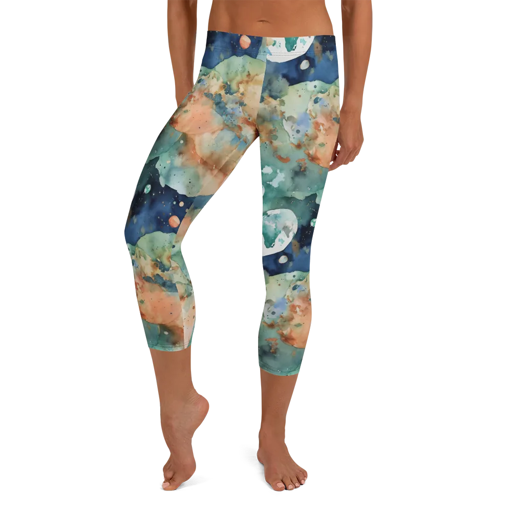 Celestial Watercolor on Capri Leggings — Front