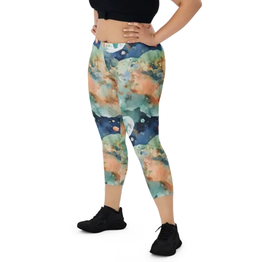 Celestial Watercolor on a Capri Leggings