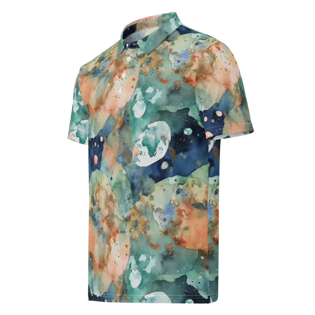 Celestial Watercolor on Men's Slim Fit Polo Shirt — Left Front