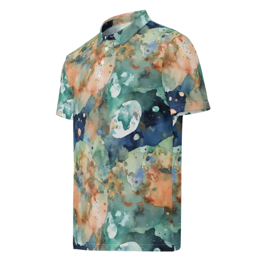 Celestial Watercolor on a Men's Slim Fit Polo Shirt