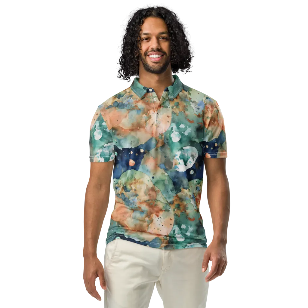 Celestial Watercolor on Men's Slim Fit Polo Shirt — Front