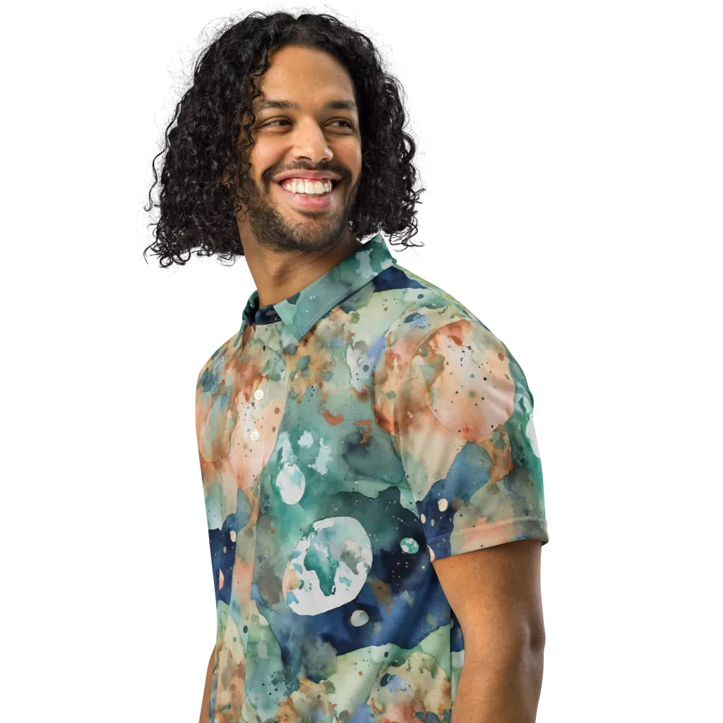 Celestial Watercolor on Men's Slim Fit Polo Shirt — Left Front