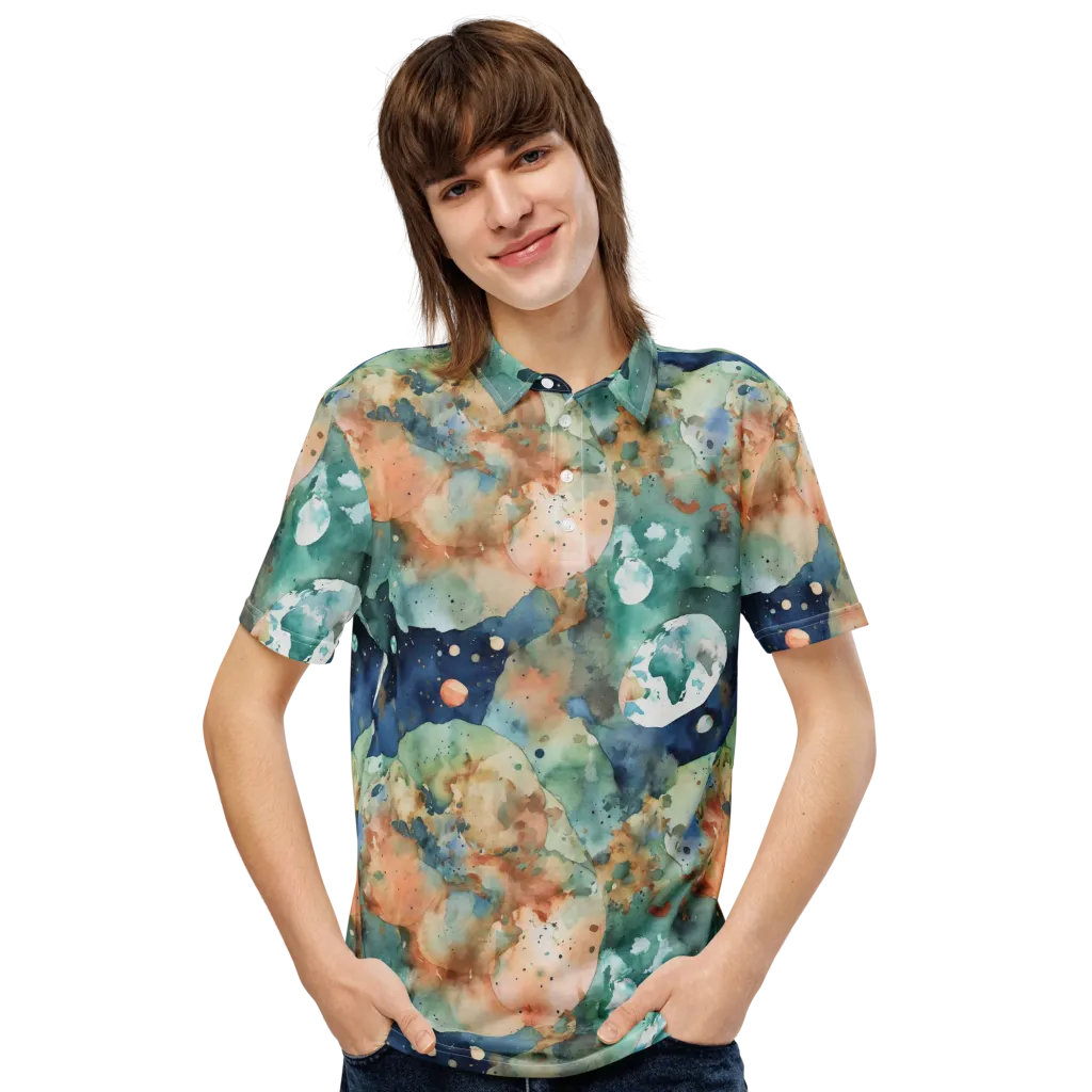 Celestial Watercolor on Men's Slim Fit Polo Shirt — Front