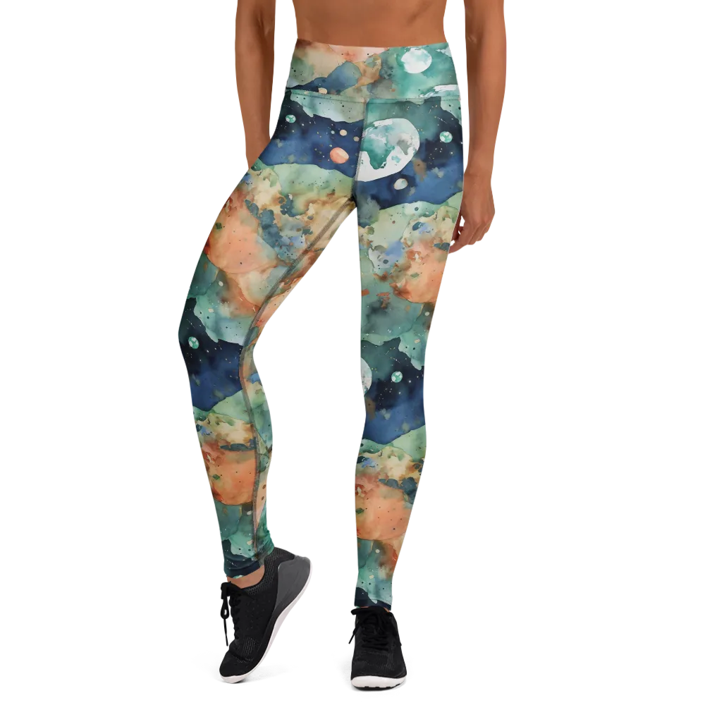 Celestial Watercolor on Yoga Leggings — Front