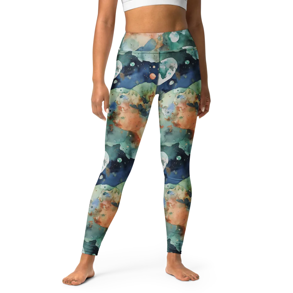 Celestial Watercolor on Yoga Leggings — Front