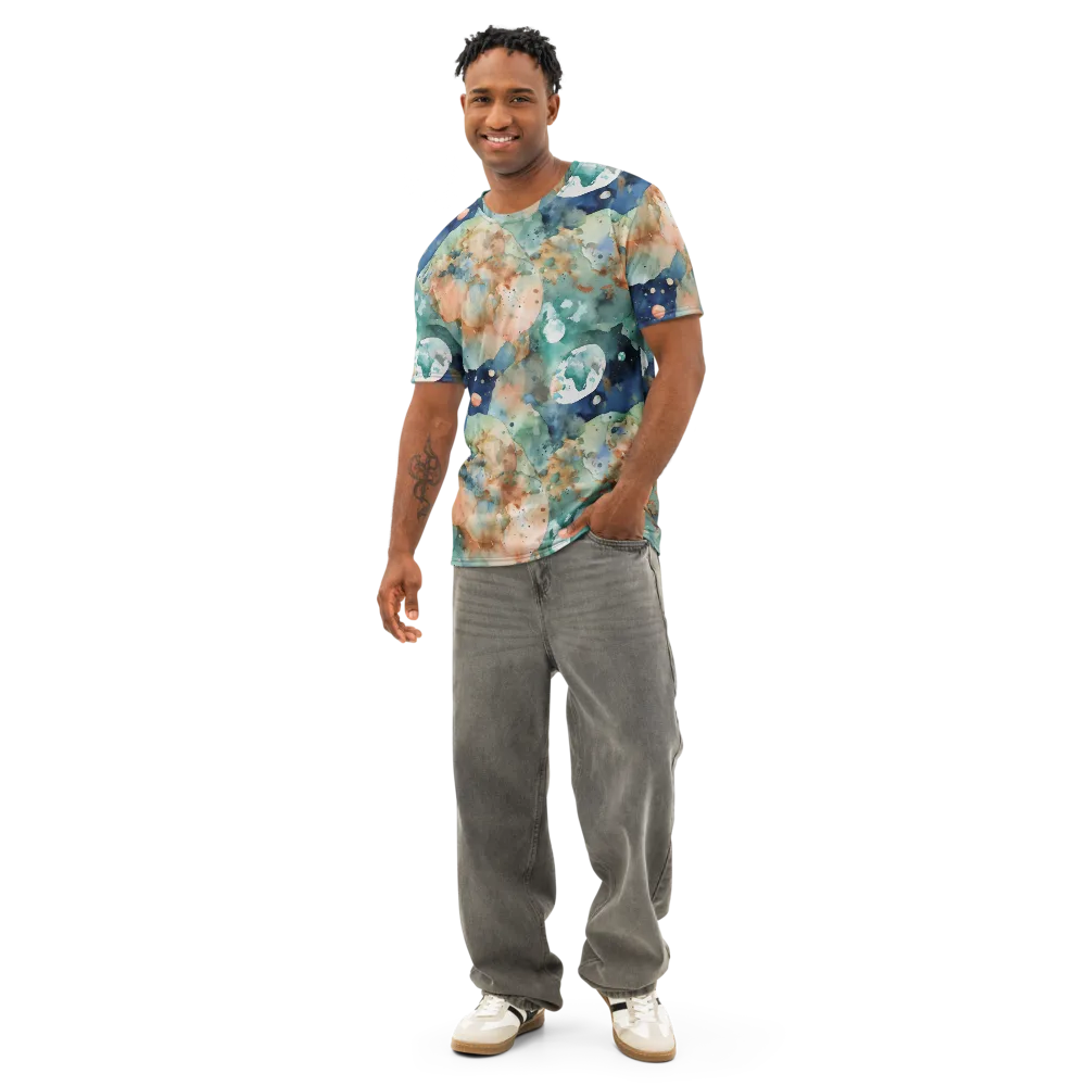 Celestial Watercolor on Men's Cotton Crew Neck T-Shirt — Front