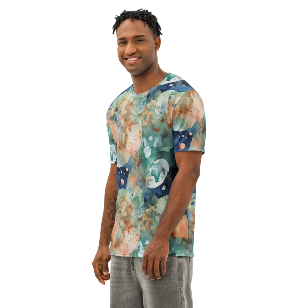 Celestial Watercolor on Men's Cotton Crew Neck T-Shirt — Left Front