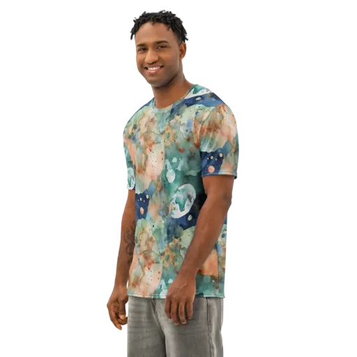 Celestial Watercolor on a Men's Cotton Crew Neck T-Shirt