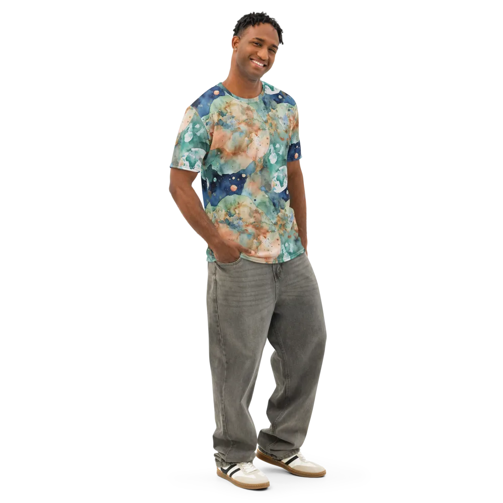 Celestial Watercolor on Men's Cotton Crew Neck T-Shirt — Right Front