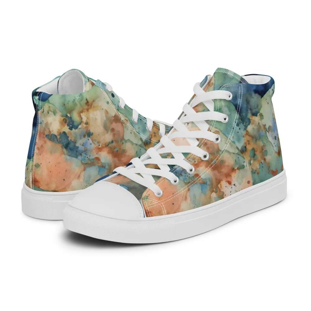 Celestial Watercolor on Men's High Top Canvas Shoes — Left