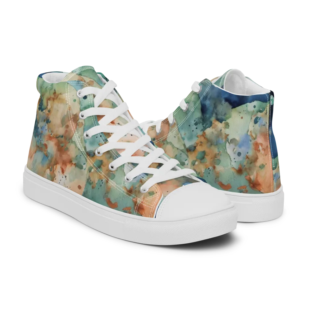 Celestial Watercolor on Men's High Top Canvas Shoes — Right