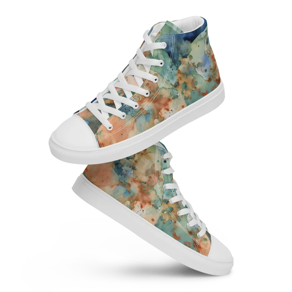 Celestial Watercolor on Men's High Top Canvas Shoes — Front