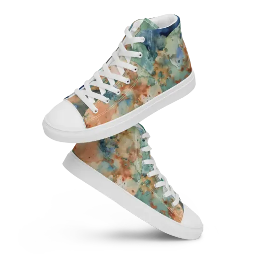 Celestial Watercolor on a Men's High Top Canvas Shoes