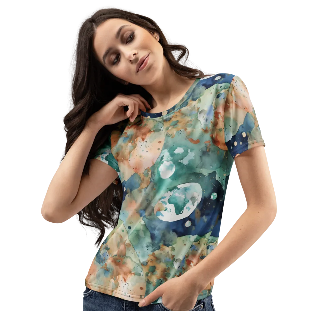 Celestial Watercolor on Women's Crew Neck T-Shirt — Left Front
