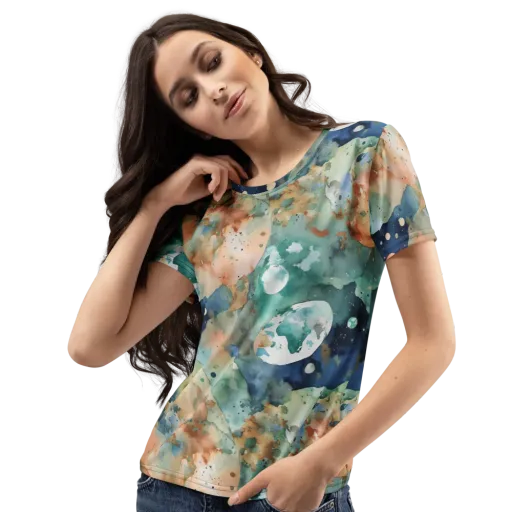 Celestial Watercolor on a Women's Crew Neck T-Shirt