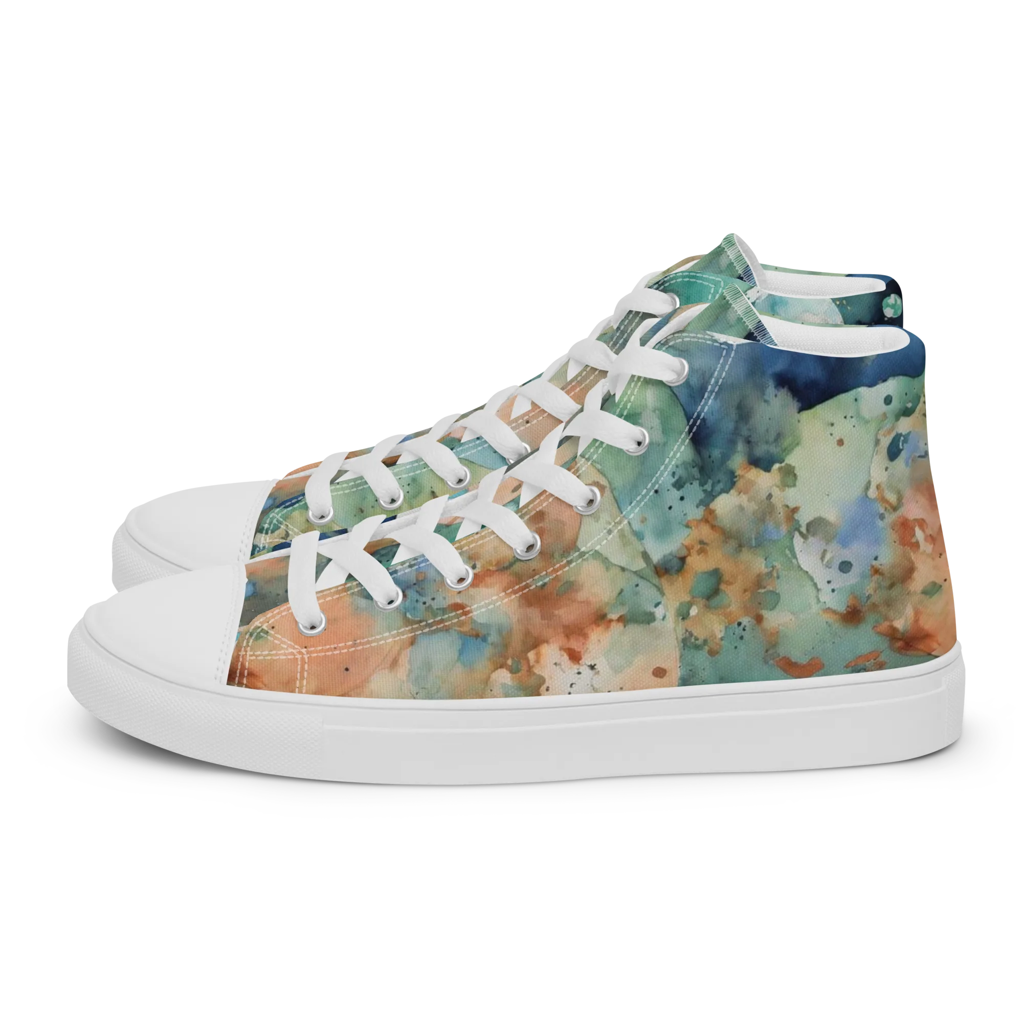 Celestial Watercolor on Women's High Top Canvas Shoes — Left