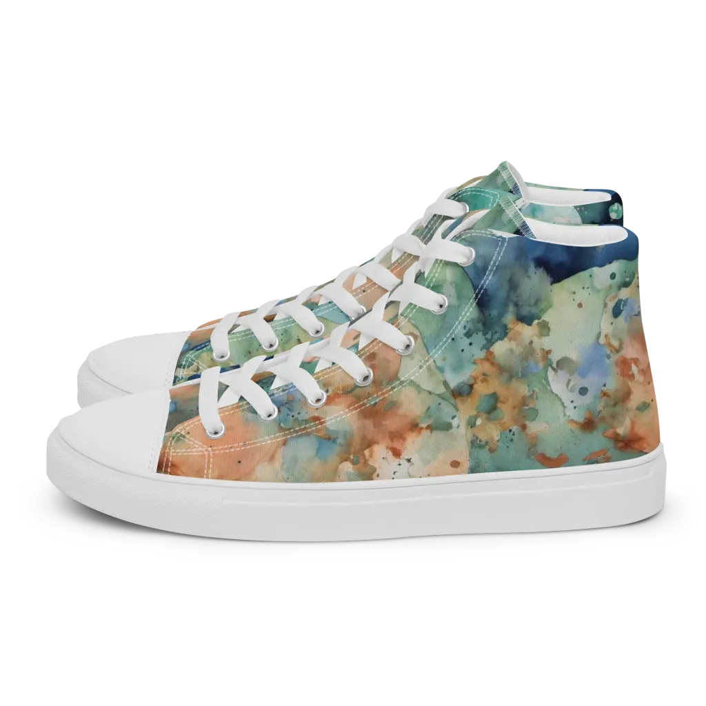 Celestial Watercolor on Women's High Top Canvas Shoes — Left