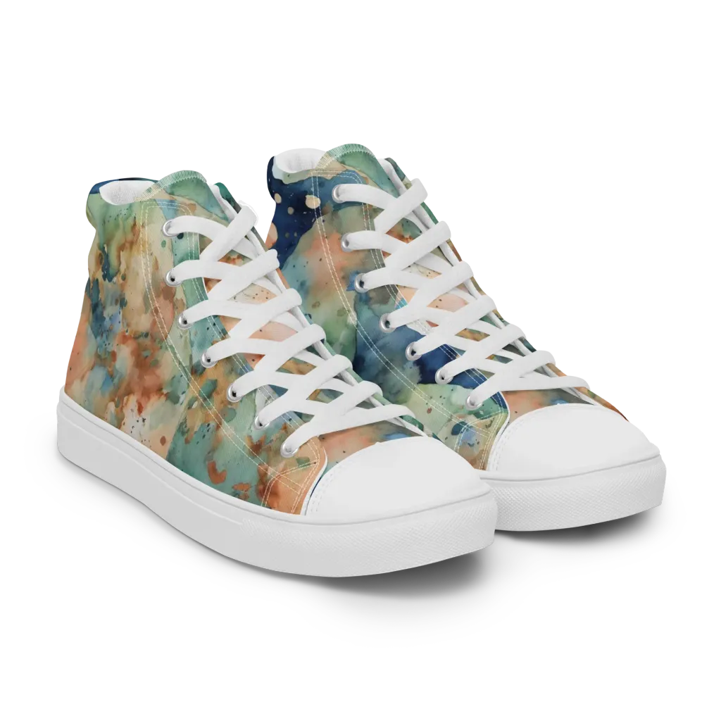 Celestial Watercolor on Women's High Top Canvas Shoes — Right Front