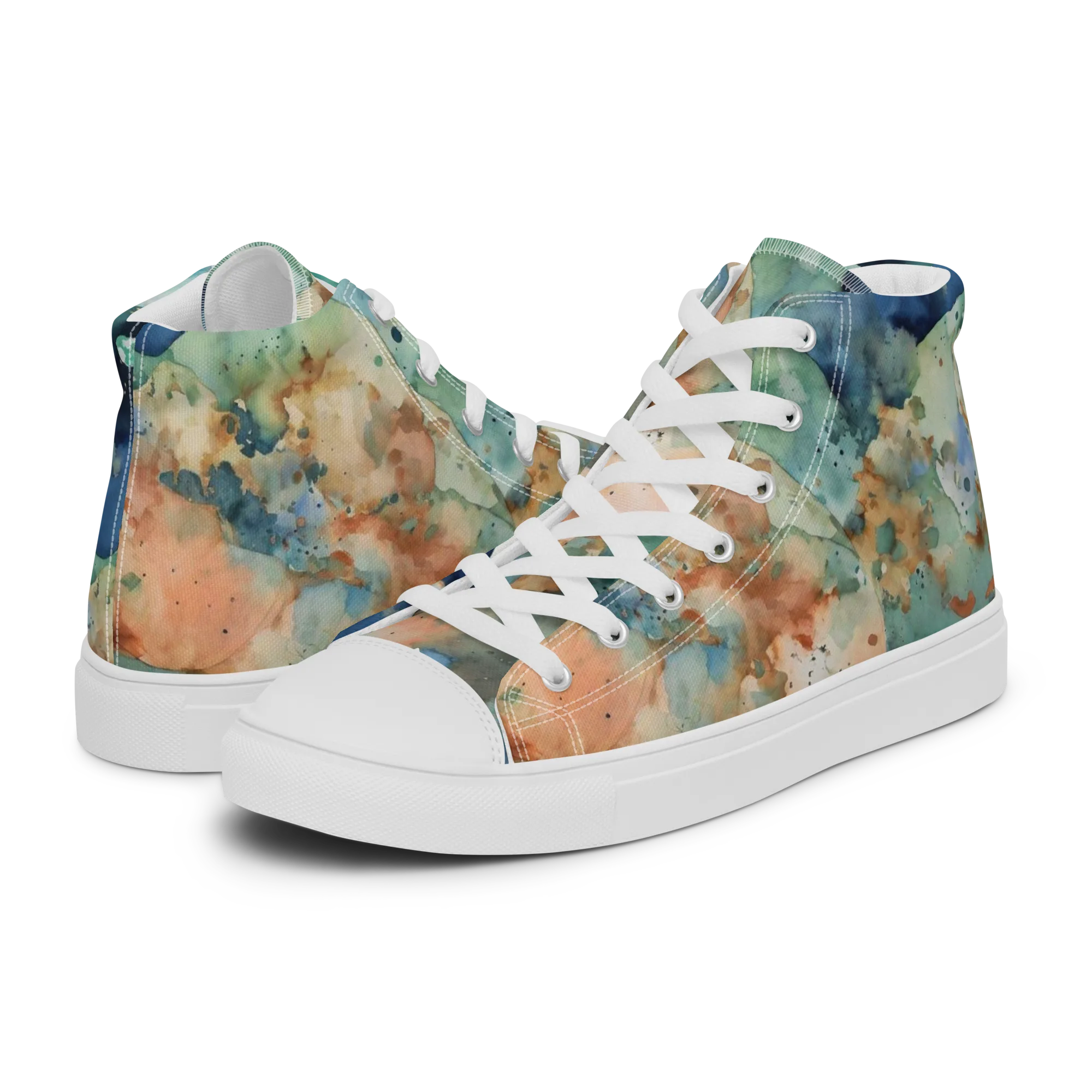 Celestial Watercolor on Women's High Top Canvas Shoes — Left