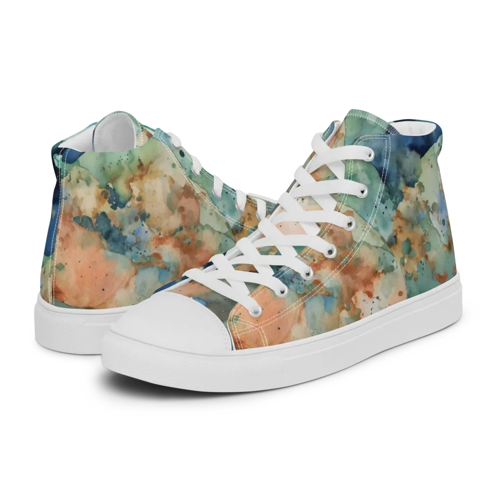 Celestial Watercolor on Women's High Top Canvas Shoes — Left