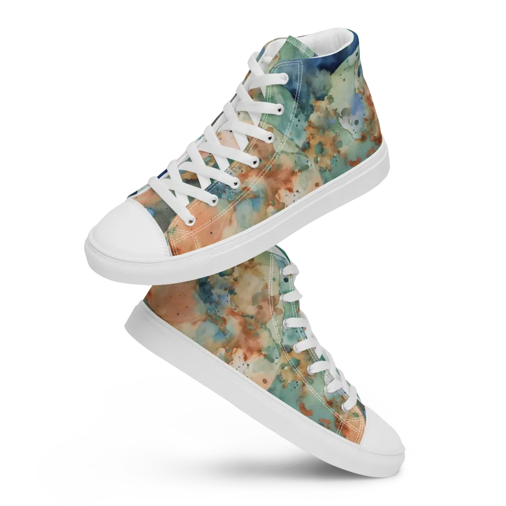 Celestial Watercolor on Women's High Top Canvas Shoes — Front