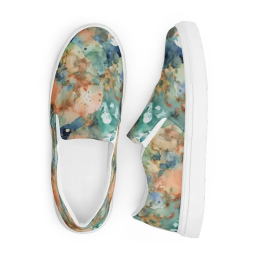Celestial Watercolor on a Men's Slip-On Canvas Shoes