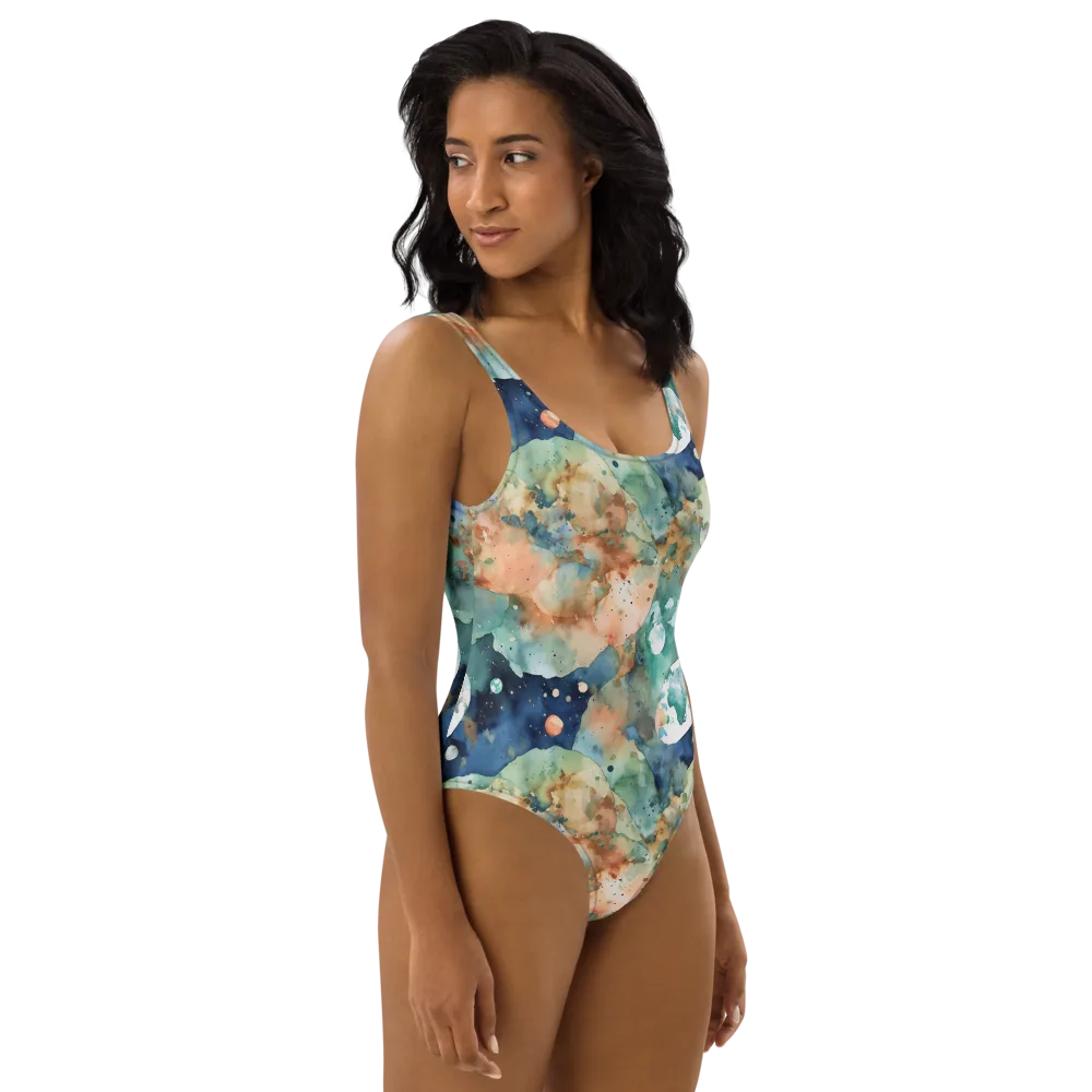 Celestial Watercolor on One-Piece Swimsuit — Right