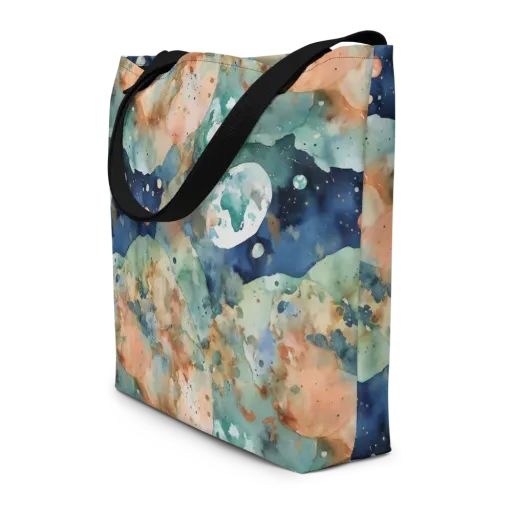 Celestial Watercolor on a Large Tote Bag W/ Pocket