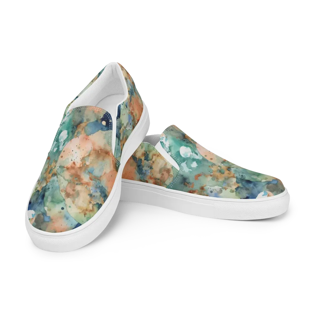 Celestial Watercolor on Women's Slip-On Canvas Shoes — Left Front