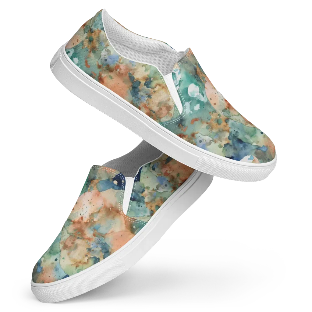 Celestial Watercolor on Women's Slip-On Canvas Shoes — Front
