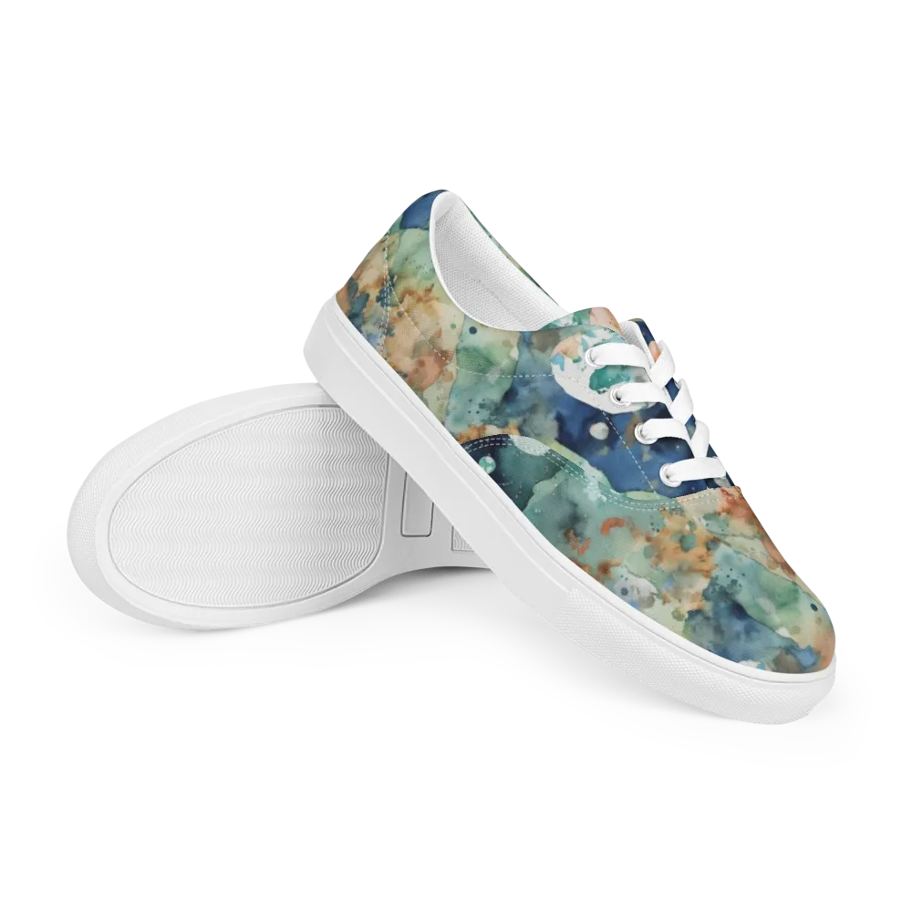 Celestial Watercolor on Men's Lace-Up Canvas Shoes — Right Front