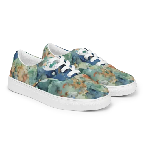 Celestial Watercolor on a Men's Lace-Up Canvas Shoes