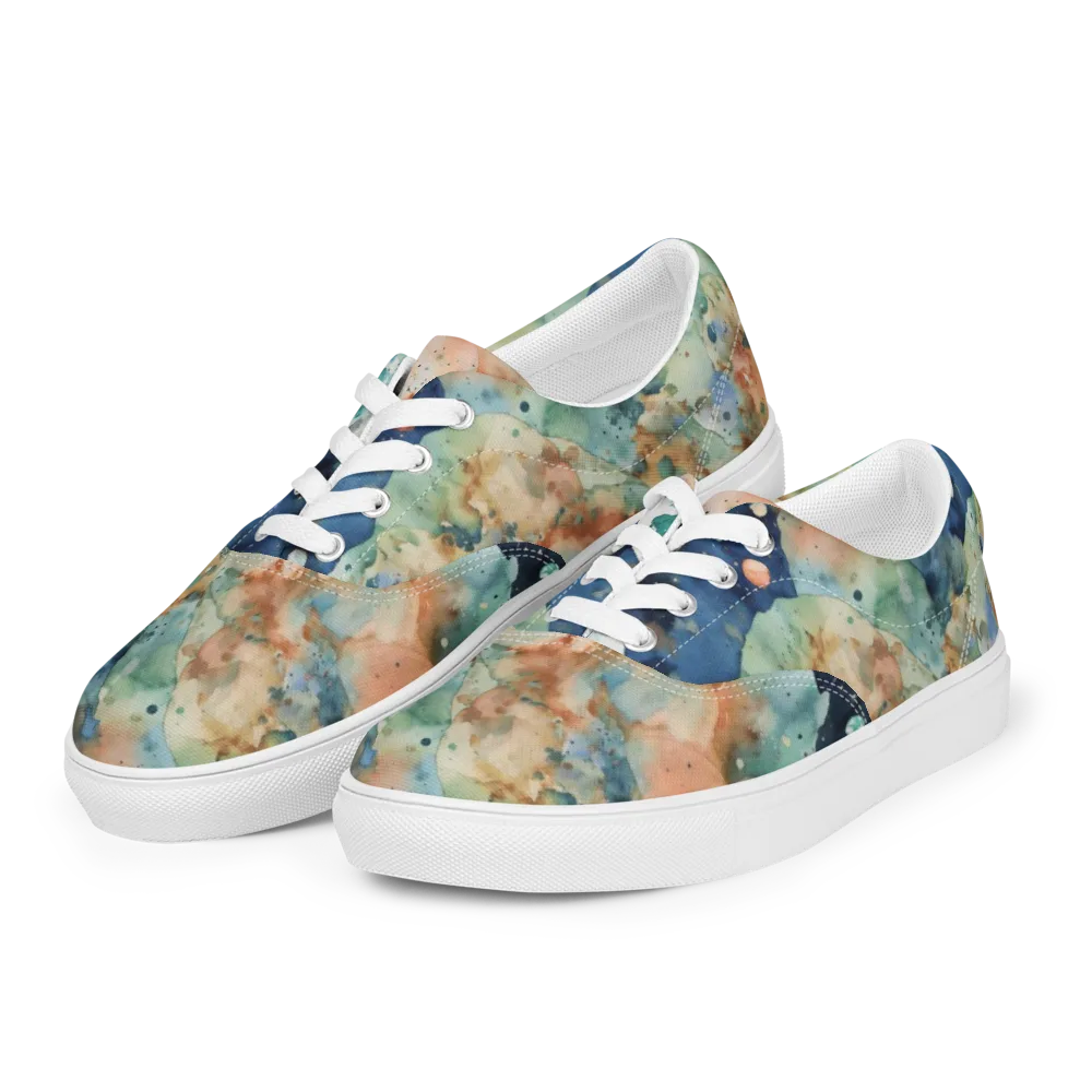 Celestial Watercolor on Men's Lace-Up Canvas Shoes — Left Front