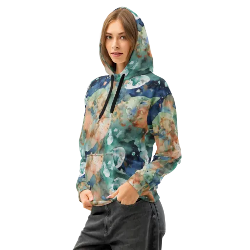 Celestial Watercolor on a Cotton Hoodie
