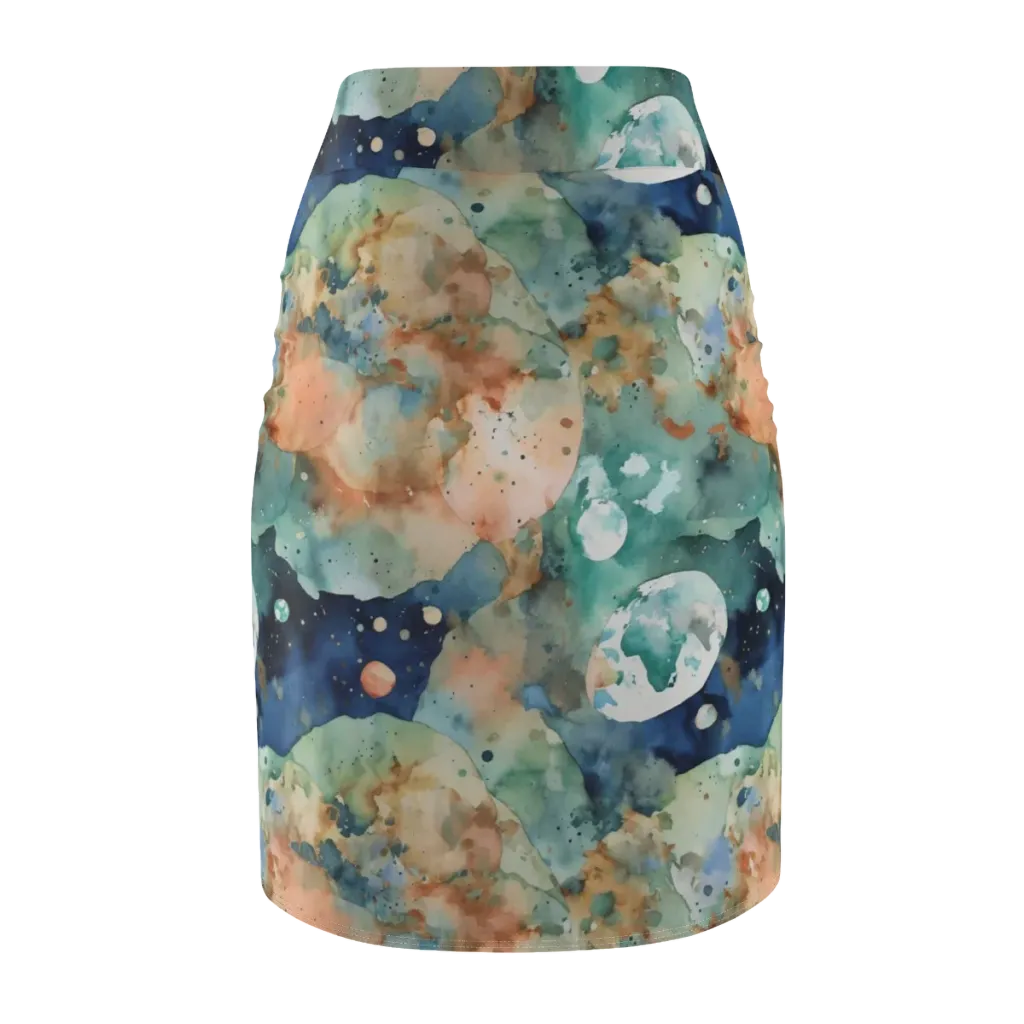 Celestial Watercolor on Pencil Skirt — Back