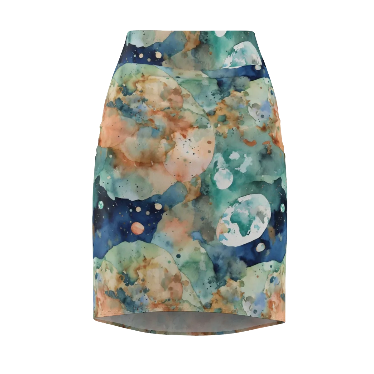 Celestial Watercolor on Pencil Skirt — Front