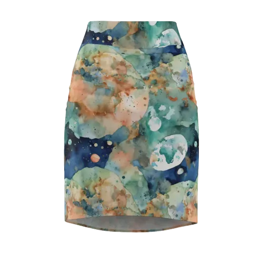 Celestial Watercolor on a Pencil Skirt