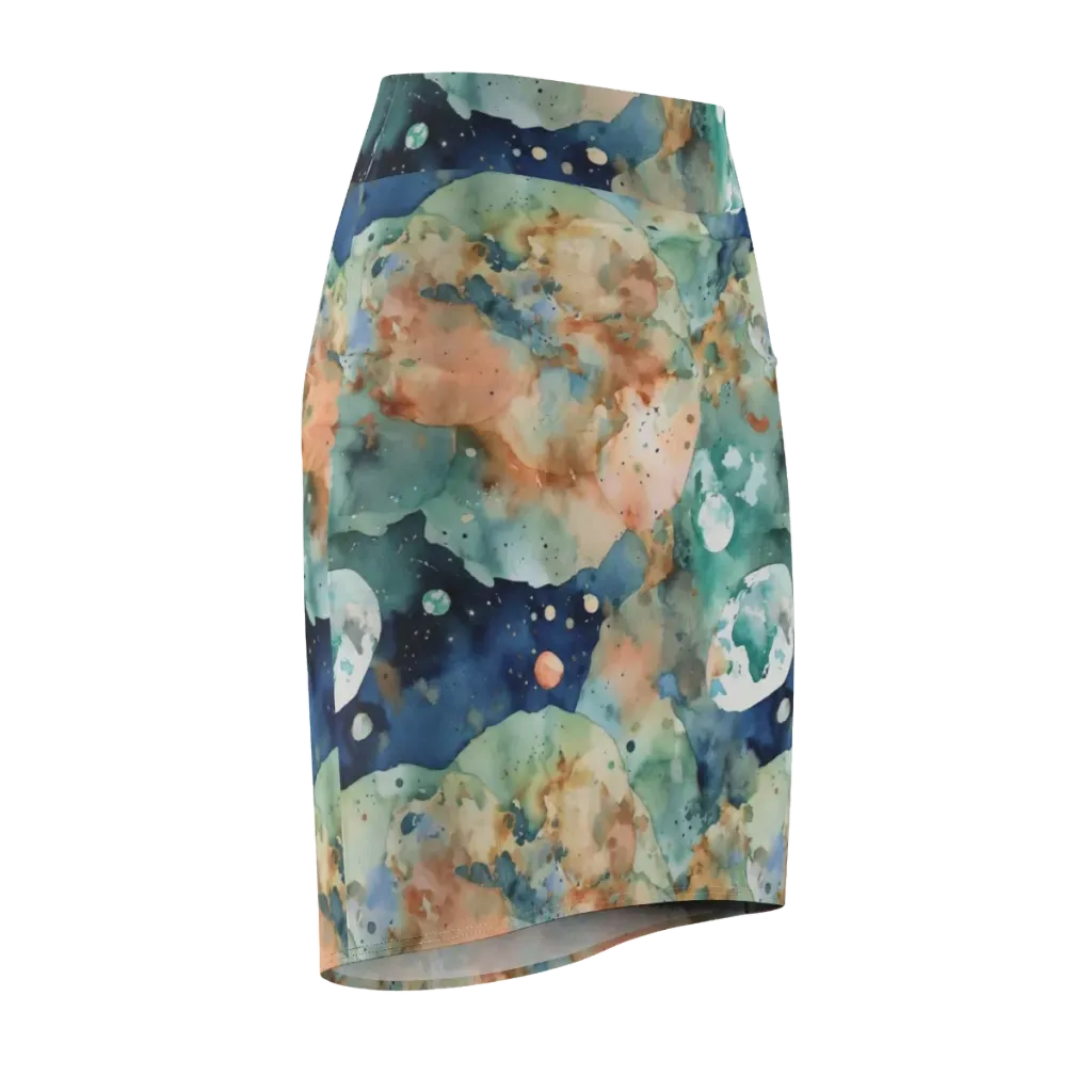 Celestial Watercolor on Pencil Skirt — Front Side