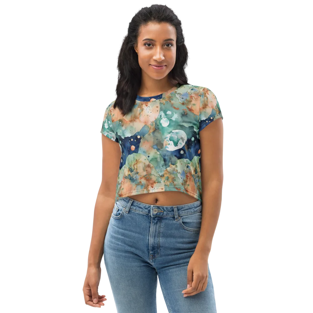 Celestial Watercolor on Crop Tee — Front