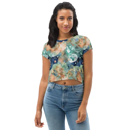 Celestial Watercolor on a Crop Tee