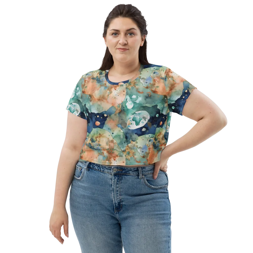 Celestial Watercolor on Crop Tee — Front