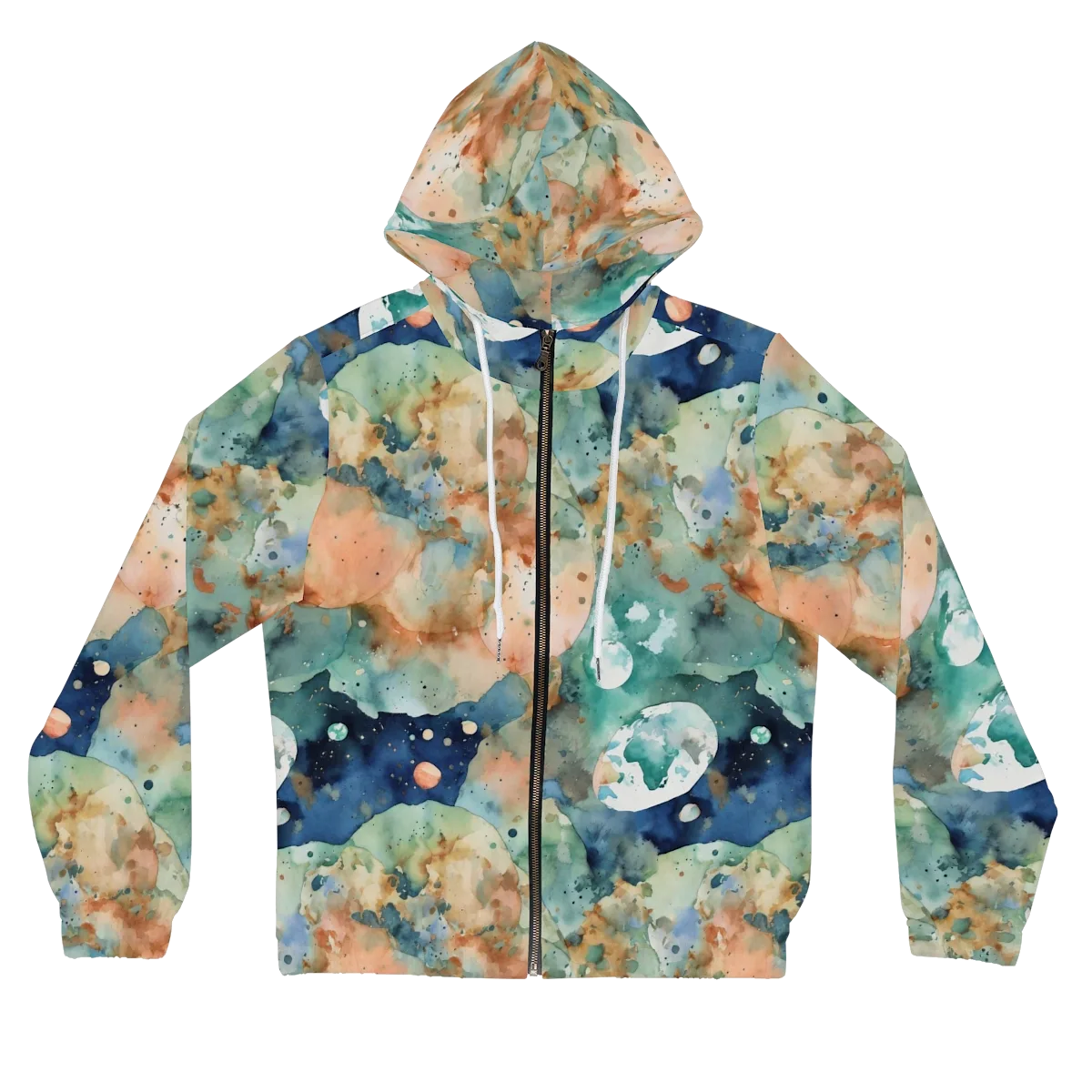 Celestial Watercolor on Women's Full-Zip Hoodie — Front