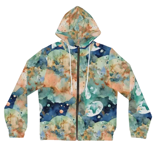 Celestial Watercolor on a Women's Full-Zip Hoodie