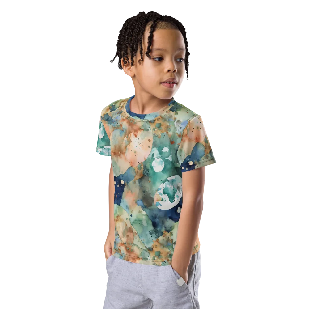 Celestial Watercolor on Kids Crew Neck T-Shirt — Left Front