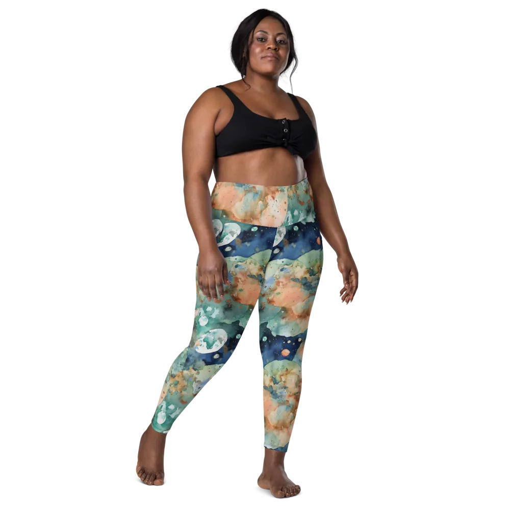 Celestial Watercolor on Leggings with Pockets — Front