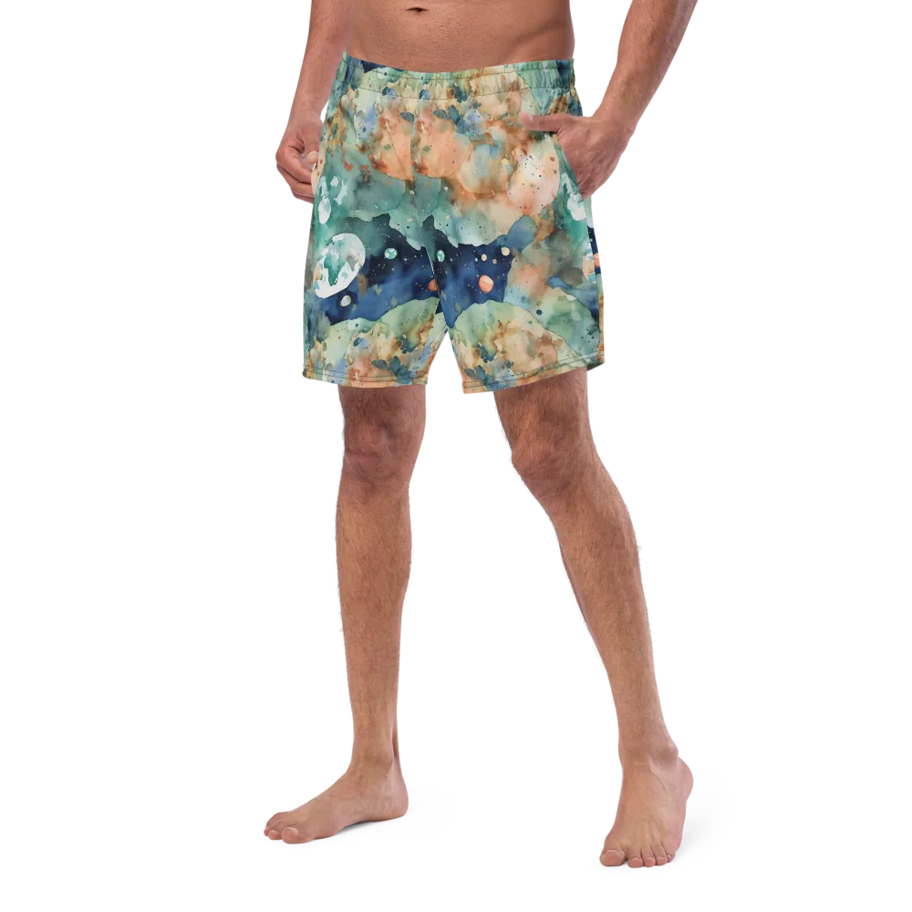 Celestial Watercolor on Swim Trunks — Left Front