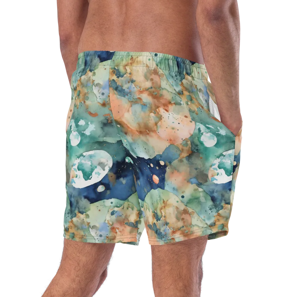 Celestial Watercolor on Swim Trunks — Right Back